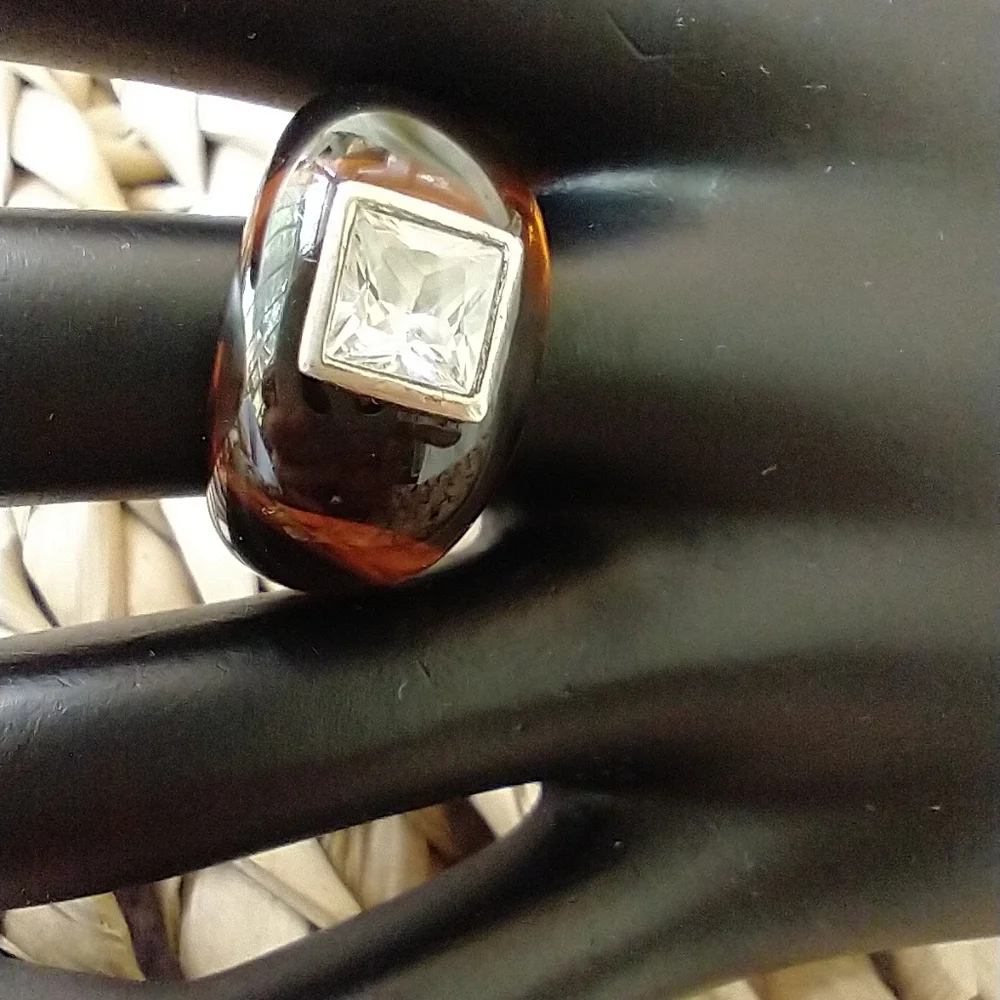 Ring Square CZ Set in Brown acrylic - Picture 2 of 14